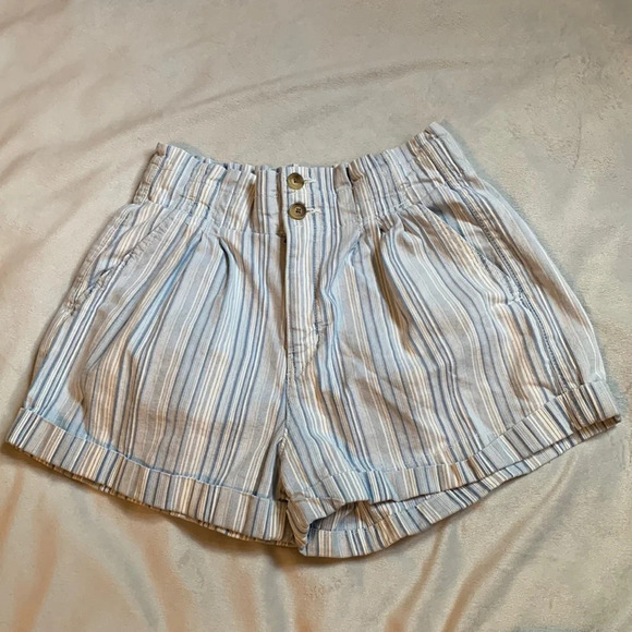American eagle outfitters womens blue and white striped paper bag waist shorts 6 - Picture 1 of 6